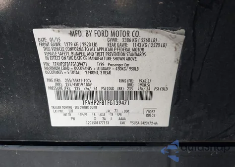 2015 Ford Taurus Limited from USA, damaged, VIN 1FAHP2F81FG139471